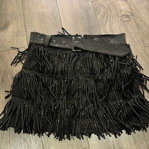 Chic Black Studded Fringe Mini Skirt